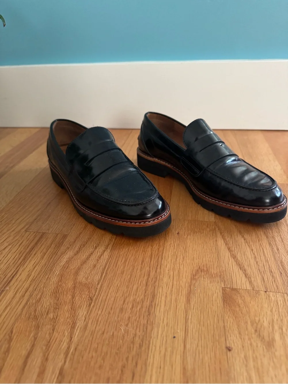 Coach Black Leather Women's Penny Loafers with Lug Sole
